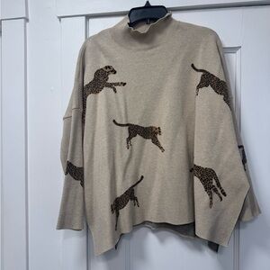 Entro Tan Sweater with Leopard Detail